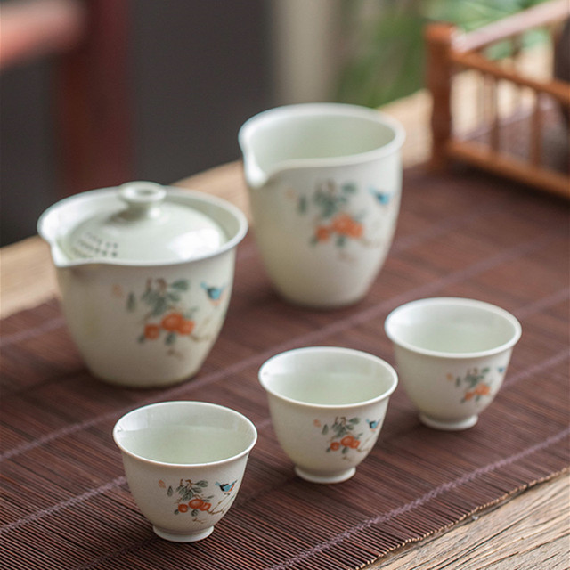 Zestaw 4 sztuk filiżanek retro ceramicznych z ręcznie malowanymi kwiatami i ptakami - małe miseczki chińskie dedykowane do herbaty (akcesoria do herbaty) - Wianko - 4