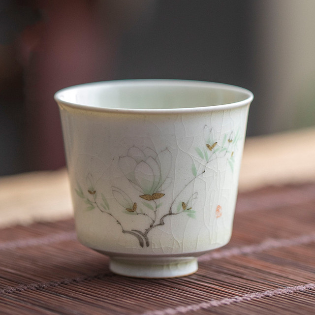 Zestaw 4 sztuk filiżanek retro ceramicznych z ręcznie malowanymi kwiatami i ptakami - małe miseczki chińskie dedykowane do herbaty (akcesoria do herbaty) - Wianko - 8