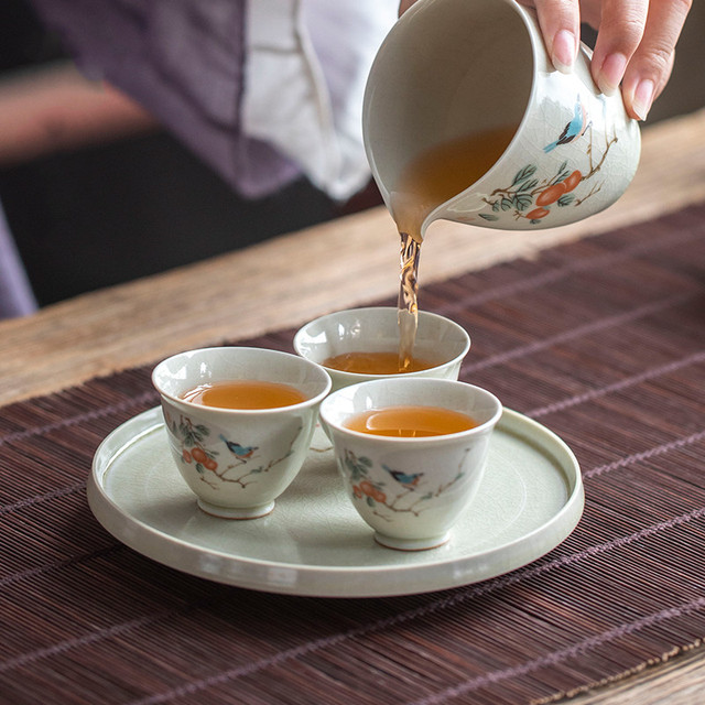 Zestaw 4 sztuk filiżanek retro ceramicznych z ręcznie malowanymi kwiatami i ptakami - małe miseczki chińskie dedykowane do herbaty (akcesoria do herbaty) - Wianko - 2