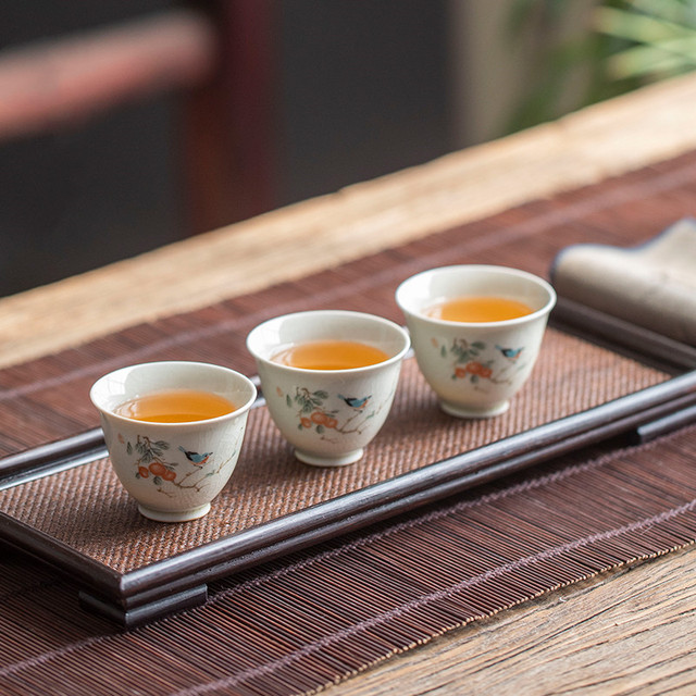 Zestaw 4 sztuk filiżanek retro ceramicznych z ręcznie malowanymi kwiatami i ptakami - małe miseczki chińskie dedykowane do herbaty (akcesoria do herbaty) - Wianko - 3