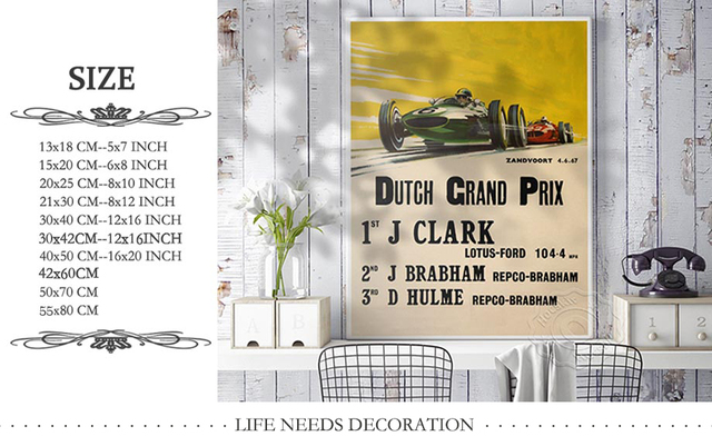 Plakat Vintage z Grand Prix Holandii 1967, Jim Clark i Jochen Rindt na torze Zandvoort - Naklejki ścienne retro z motywem wyścigów - Wianko - 1