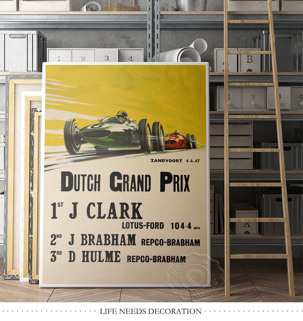 Plakat Vintage z Grand Prix Holandii 1967, Jim Clark i Jochen Rindt na torze Zandvoort - Naklejki ścienne retro z motywem wyścigów - Wianko - 5