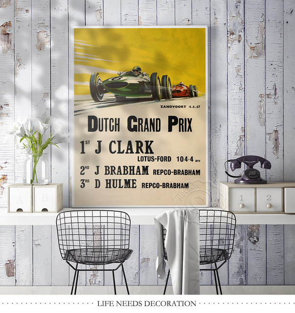 Plakat Vintage z Grand Prix Holandii 1967, Jim Clark i Jochen Rindt na torze Zandvoort - Naklejki ścienne retro z motywem wyścigów - Wianko - 4