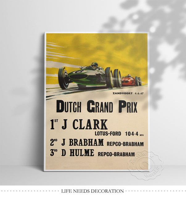 Plakat Vintage z Grand Prix Holandii 1967, Jim Clark i Jochen Rindt na torze Zandvoort - Naklejki ścienne retro z motywem wyścigów - Wianko - 6