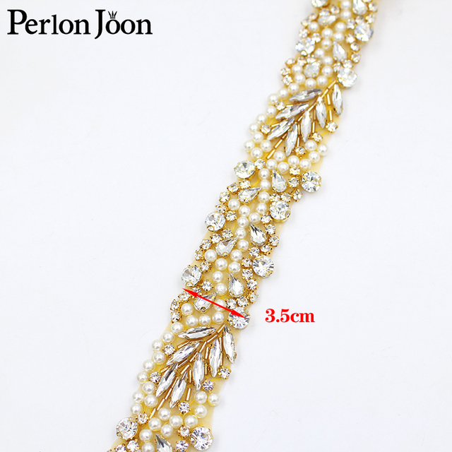 Złote ręcznie robione perły z aplikacją kryształową na pasek do sukni ślubnej - WH039 - Wianko - 5