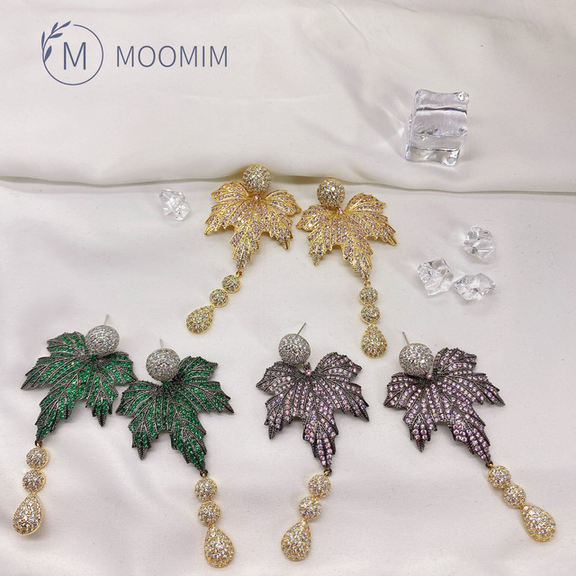Kolczyki wiszące z cyrkoniami o kształcie kokosa - luksusowa biżuteria wieczorowa i wieczorowe akcesoria mody - Wianko - 1