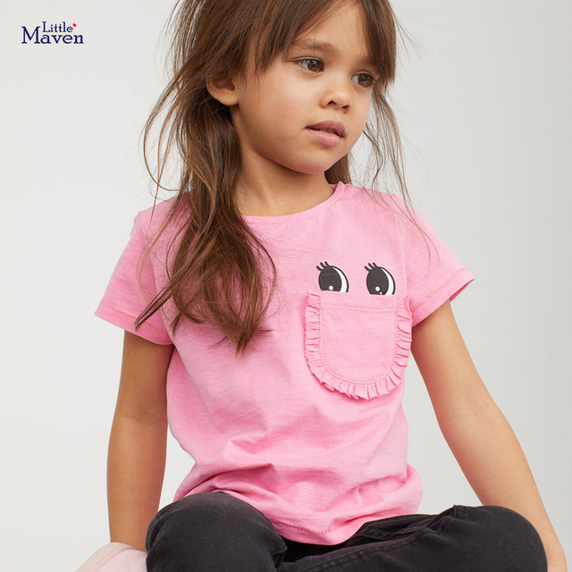 Little Maven Dzieci 2021 Letnia Koszulka T-Shirt Dziewczynka 2-7 Lat Różowa Bawełna Z Kieszenią - Wianko - 10