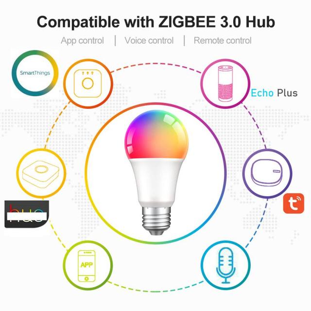 Inteligentna żarówka Tuya Zigbee WiFi z możliwością zmiany koloru LED, 12W/15W, E27, kompatybilna z Alexa i Google Home - Wianko - 4