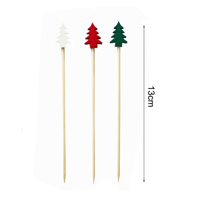 100 sztuk szaszłyków bambusowych do dekoracji świątecznych w kolorach czerwonym, zielonym i białym - idealne na kanapki, owoce i koktajle na domową imprezę - Wianko - 4
