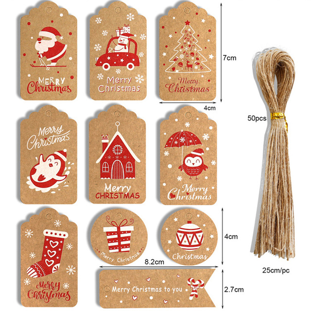 50 sztuk śliczne świąteczne zawieszki z papieru pakowego z liny - kolorowy karton Deer/drzewo/święty mikołaj - Xmas rzemiosło wiszące etykiety Decor - Wianko - 3