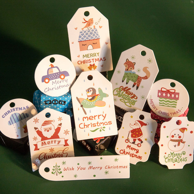50 sztuk śliczne świąteczne zawieszki z papieru pakowego z liny - kolorowy karton Deer/drzewo/święty mikołaj - Xmas rzemiosło wiszące etykiety Decor - Wianko - 4