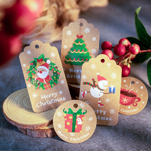 50 sztuk śliczne świąteczne zawieszki z papieru pakowego z liny - kolorowy karton Deer/drzewo/święty mikołaj - Xmas rzemiosło wiszące etykiety Decor - Wianko - 5
