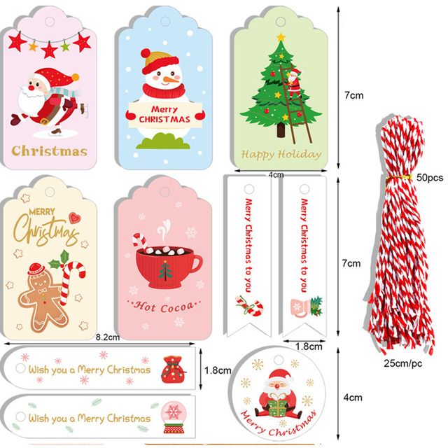 50 sztuk śliczne świąteczne zawieszki z papieru pakowego z liny - kolorowy karton Deer/drzewo/święty mikołaj - Xmas rzemiosło wiszące etykiety Decor - Wianko - 2