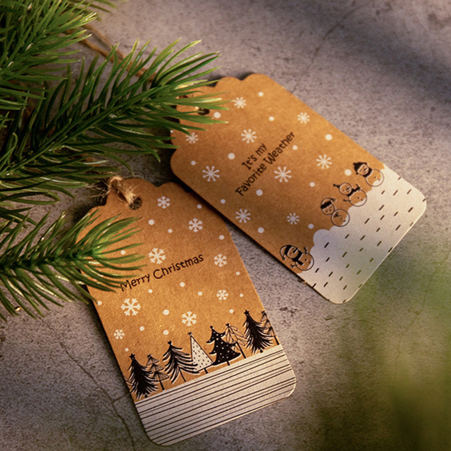 50 sztuk śliczne świąteczne zawieszki z papieru pakowego z liny - kolorowy karton Deer/drzewo/święty mikołaj - Xmas rzemiosło wiszące etykiety Decor - Wianko - 1