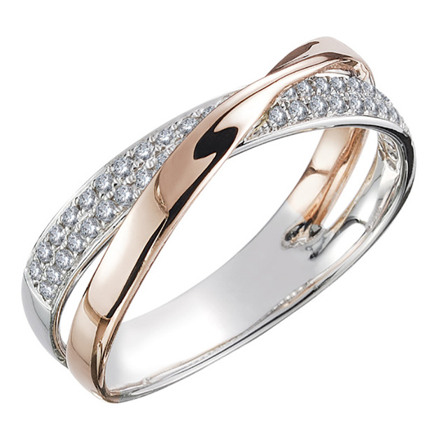 Nowoczesny pierścionek krzyż X kształt dwutonowy dla kobiet z olśniewającym kamieniem CZ - Trend 2021 - Wianko - 4