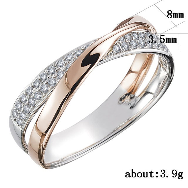 Nowoczesny pierścionek krzyż X kształt dwutonowy dla kobiet z olśniewającym kamieniem CZ - Trend 2021 - Wianko - 1