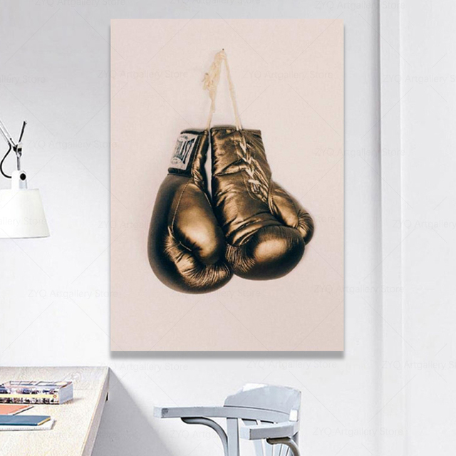Nowoczesne rękawice bokserskie z oświetleniem luksusowym - plakat skandynawski, dekoracyjne płótno malarskie, przestrzenne tło dekoracyjne - Wianko - 5
