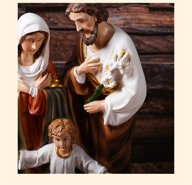 Święta rodzina - 31cm posąg z żywicy - rzeźba Jezusa i Matki Boskiej - dekoracja bożonarodzeniowa - Wianko - 6