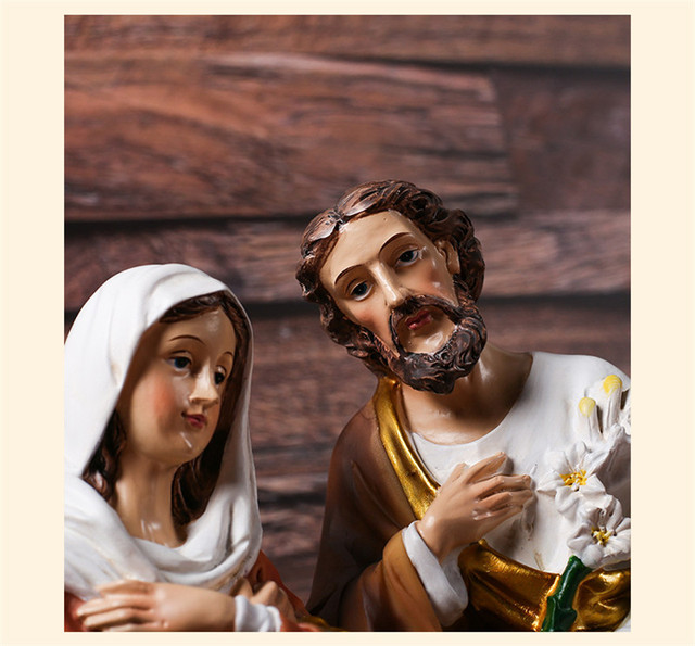 Święta rodzina - 31cm posąg z żywicy - rzeźba Jezusa i Matki Boskiej - dekoracja bożonarodzeniowa - Wianko - 4
