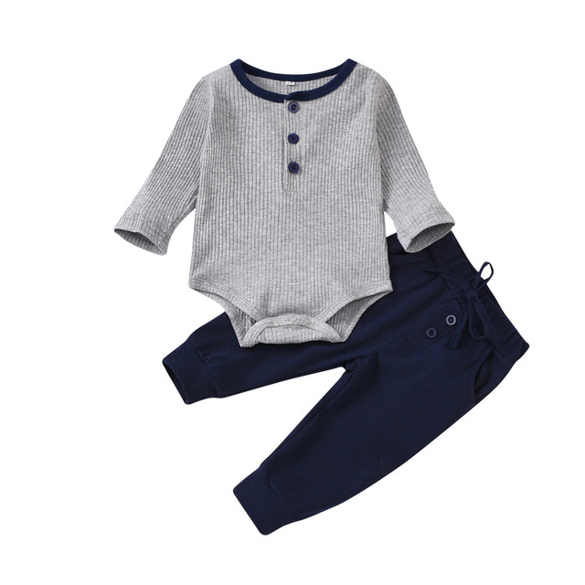 Zestaw ubranek dla noworodka - długie rękawy, jednolite kolory, przyciski, dzianinowy romper topy i długie spodnie - Wianko - 2