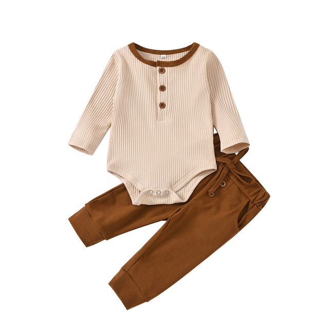 Zestaw ubranek dla noworodka - długie rękawy, jednolite kolory, przyciski, dzianinowy romper topy i długie spodnie - Wianko - 3
