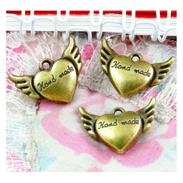 Sercio ze skrzydłami wisiorek DIY biżuteria (20 sztuk) - antyczna brązowa powłoka, wymiary 14.8*20.3MM - Wianko - 5