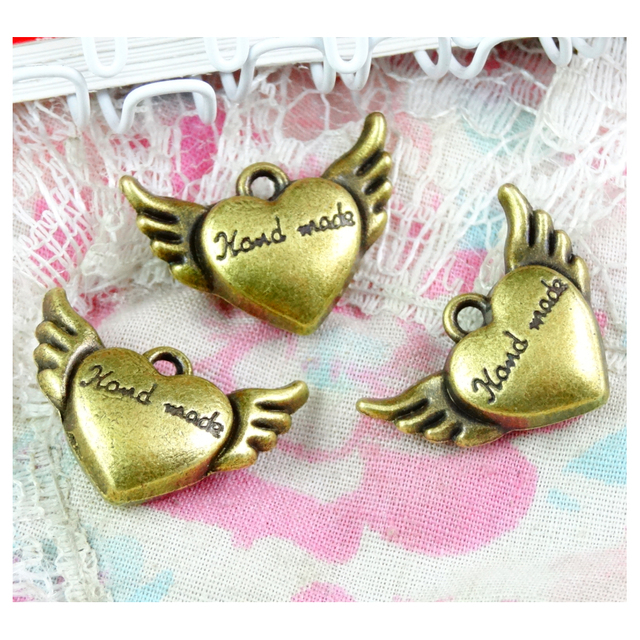 Sercio ze skrzydłami wisiorek DIY biżuteria (20 sztuk) - antyczna brązowa powłoka, wymiary 14.8*20.3MM - Wianko - 3