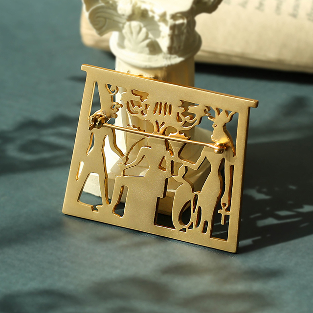 Broszka HUANZHI Vintage złoty matowy, wężowa egipska faraonowa rzeźba, geometryczny portret w stylu pin dla kobiet - Wianko - 1