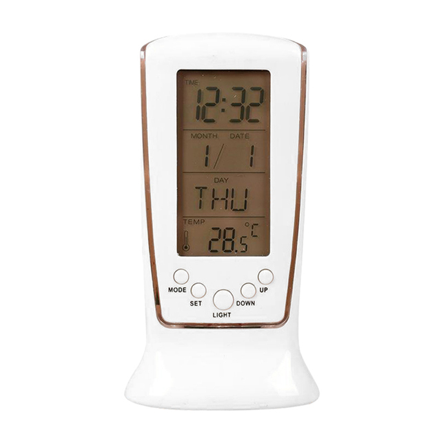 Wyświetlacz czasu pulpitu zegar stołowy dioda niebieska kalendarz termometr LCD budzik muzyka - Wianko - 6