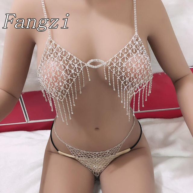 Sexy Crystal Bra Set Rhinestone Transparent Lingerie Clubwear Night Jewelry Gift - Wianko - 1