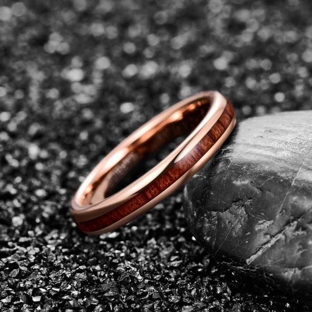 Pierścień zaręczynowy biżuteria ze stali nierdzewnej z inkrustacją czerwonego drewna modna i kreatywna - Wianko - 5