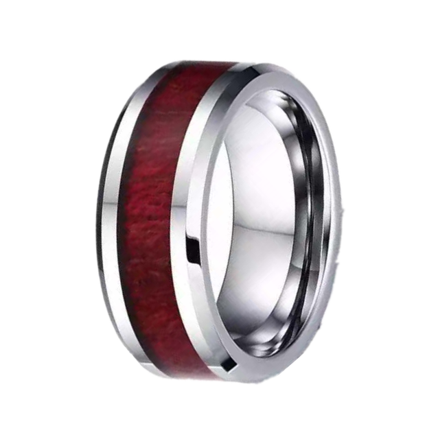 Pierścień zaręczynowy biżuteria ze stali nierdzewnej z inkrustacją czerwonego drewna modna i kreatywna - Wianko - 3