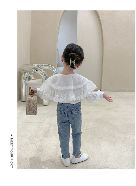 Długa koszula dziewcząt z koronkowymi rękawami wiosna 2021 - Wianko - 14