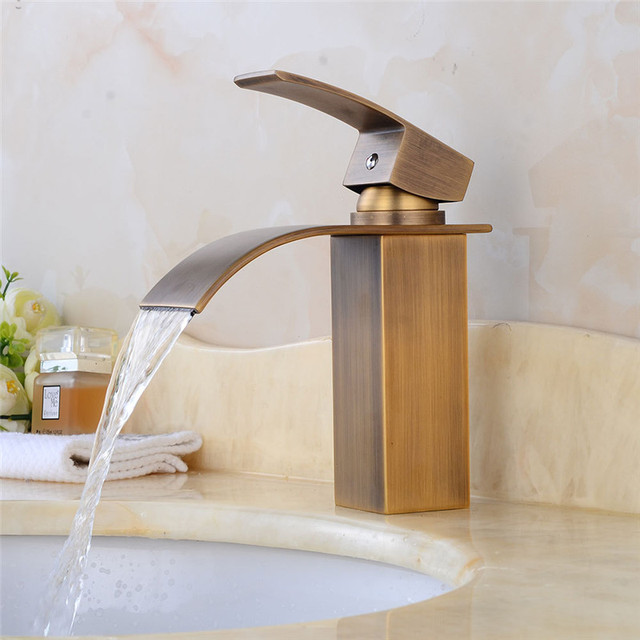 Nowość: Mosiądzowy kran umywalkowy z ciepłą i zimną wodą w stylu antycznym, o efekcie wodospadu, jednouchwytowy - Wianko - 8