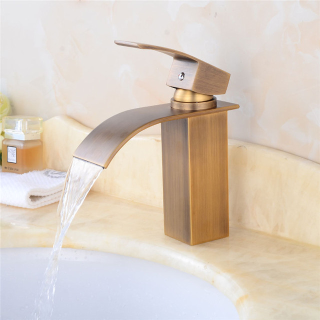Nowość: Mosiądzowy kran umywalkowy z ciepłą i zimną wodą w stylu antycznym, o efekcie wodospadu, jednouchwytowy - Wianko - 6