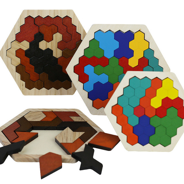 Honeycomb Puzzle - drewniana intelektualna zabawka Montessori dla dzieci - zestaw sześciokątnych puzzli Tangram - Wianko - 1