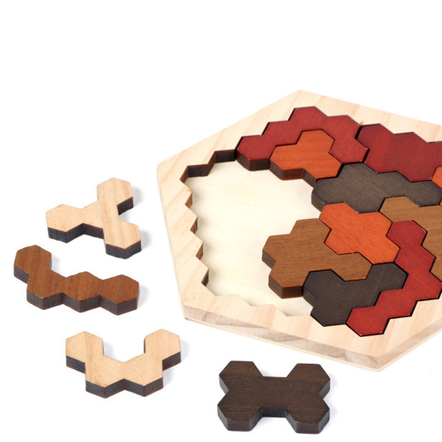 Honeycomb Puzzle - drewniana intelektualna zabawka Montessori dla dzieci - zestaw sześciokątnych puzzli Tangram - Wianko - 4