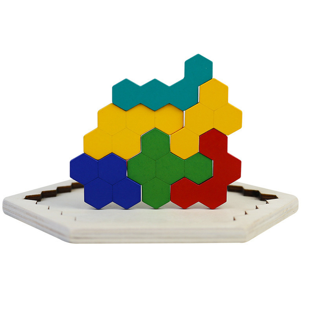 Honeycomb Puzzle - drewniana intelektualna zabawka Montessori dla dzieci - zestaw sześciokątnych puzzli Tangram - Wianko - 5