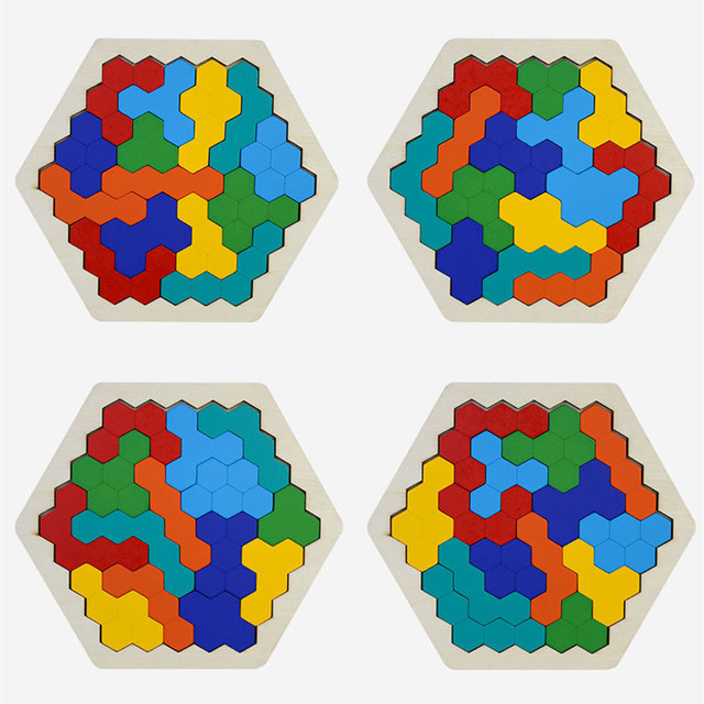 Honeycomb Puzzle - drewniana intelektualna zabawka Montessori dla dzieci - zestaw sześciokątnych puzzli Tangram - Wianko - 7