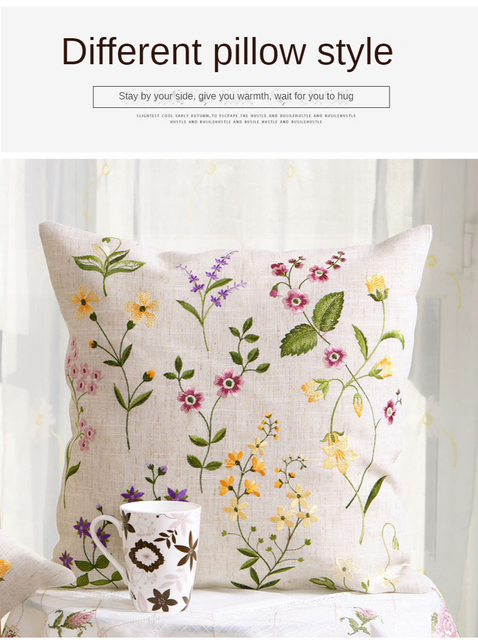 Haftowana poduszka kwiat ogrodowy, prosty i modny wzór, europejski styl - Wianko - 2