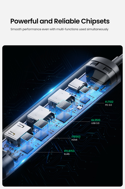 UGREEN Mini USB C Hub z HDMI, RJ45, USB 3.0 i USB C PD dla MacBook Air Pro 2020 PC Hub USB 3.1 OTG - Wianko - 9
