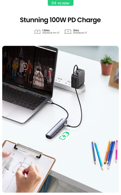 UGREEN Mini USB C Hub z HDMI, RJ45, USB 3.0 i USB C PD dla MacBook Air Pro 2020 PC Hub USB 3.1 OTG - Wianko - 8