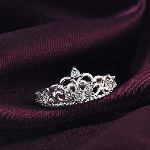 Pierścionki korona kryształowe - Urok 925 srebro (rozmiar 7/8) - wysoka jakość, prezenty ślubne oraz na święta - Wianko - 1