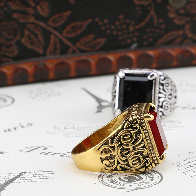 Pierścień zaręczynowy Blucome turecki złoty Retro dla kobiet i mężczyzn z szerokim pierścieniem wykonanym z żywicy - idealny prezent urodzinowy - Wianko - 4