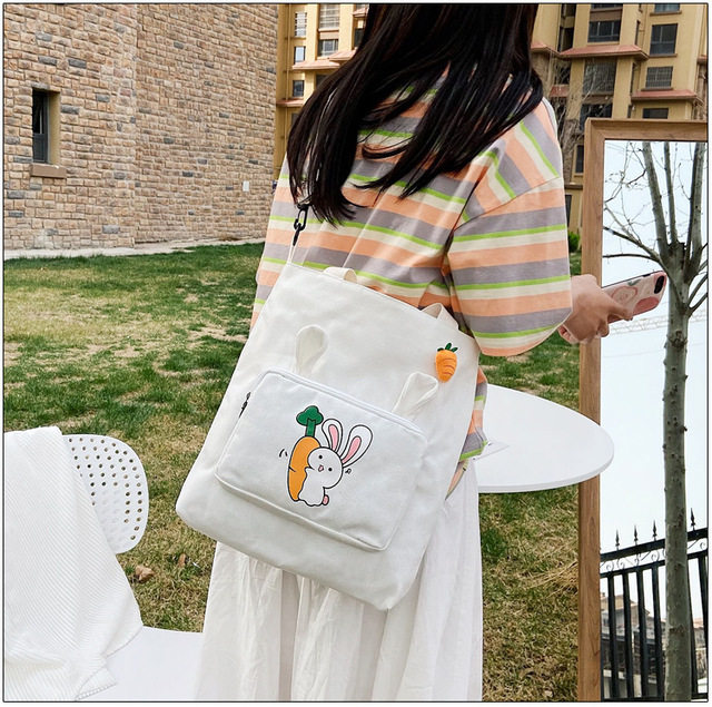 Płócienna torba damska Kawaii z nadrukiem królika na ramię - pojemna torebka wielokrotnego użytku - Wianko - 9