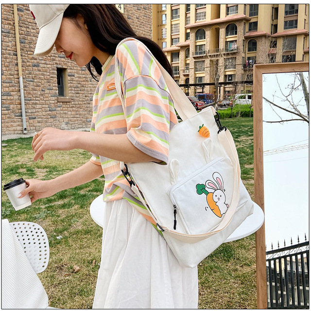 Płócienna torba damska Kawaii z nadrukiem królika na ramię - pojemna torebka wielokrotnego użytku - Wianko - 6