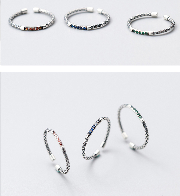 Pierścień z autentycznego srebra próby 925 z cyrkoniami serpentynowymi w trzech kolorach - Modian Vintage - Wianko - 2
