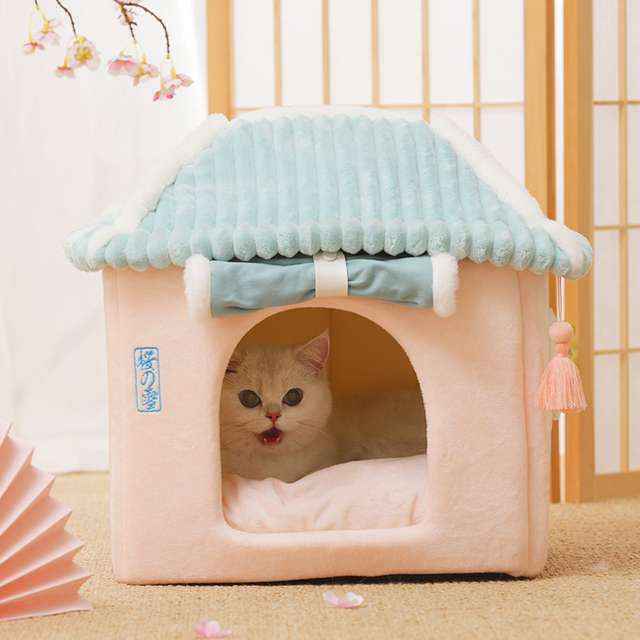 Ciepła buda dla kotów - dom, jaskinia, gniazdo - zmywalne, zdejmowane maty, przytulne łóżko - Wianko - 6