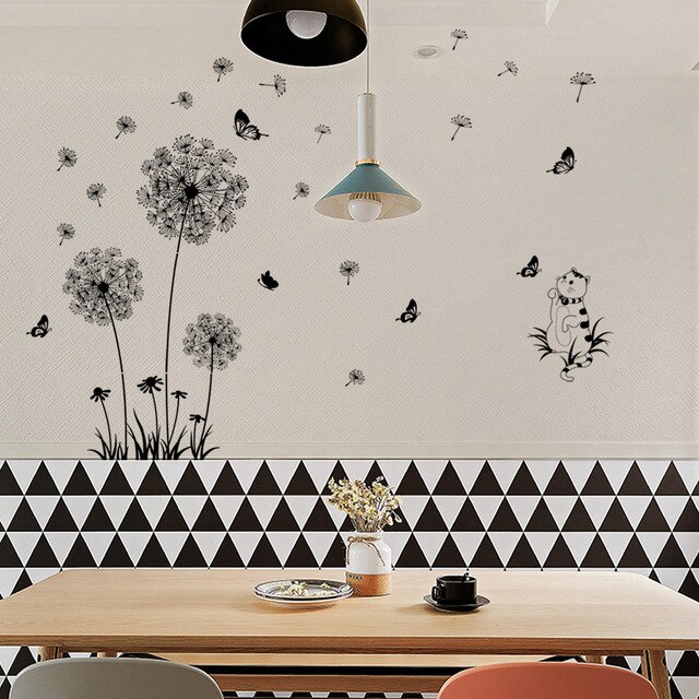 Dmuchawiec naklejki ścienne rośliny koty dekoracja pokoju tapeta sypialnia meble wnętrza - Wianko - 13