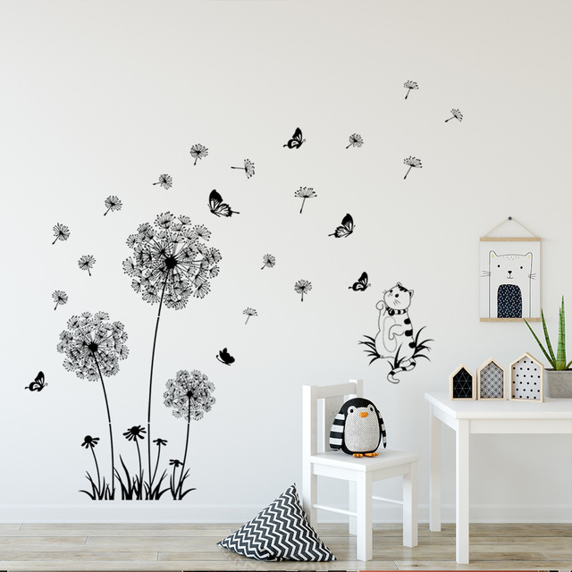 Dmuchawiec naklejki ścienne rośliny koty dekoracja pokoju tapeta sypialnia meble wnętrza - Wianko - 15